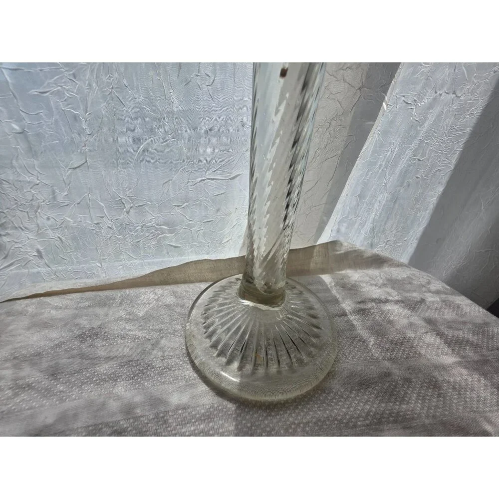 Midcentury Vintage Clear Glass Fluted Trumpet Vase 12" Tall Ribbed Design - Picture 5 of 6